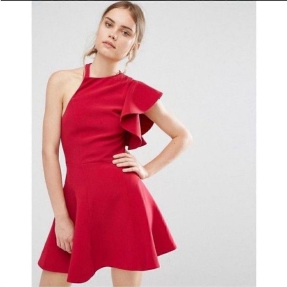 C/Meo Collective Chic One-Shoulder Red Dress with Ruffle Detail, S - Picture 3 of 13